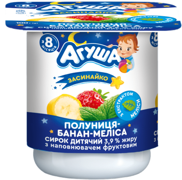 Сирок АГУША полуниця-банан-меліса 3,9%, 100г